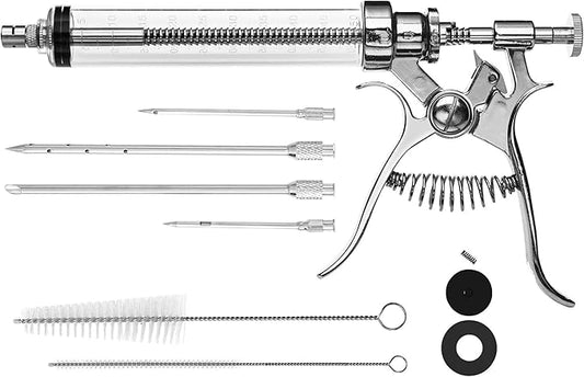 Meat Injector Gun Kit for Smoking & Grilling - BBQ Meat Turkey Injector with Case, Instruction Book - Professional Brisket Flavor Injector Syringe - Marinade Meat Injector