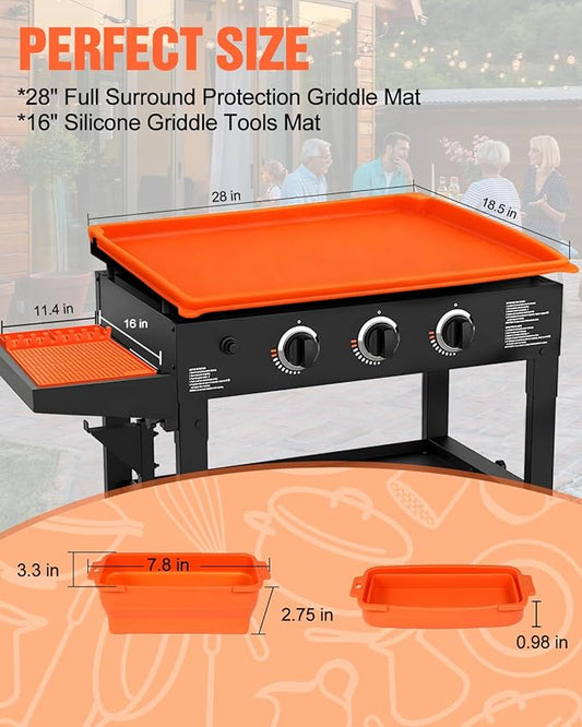 joyhalo Full-Edge 28" Blackstone Silicone Griddle Cover, with 16" Silicone Spatula Mat and Grease Cup Liners, Perfect Combination for Blackstone Griddle for All-Season Outdoor Use