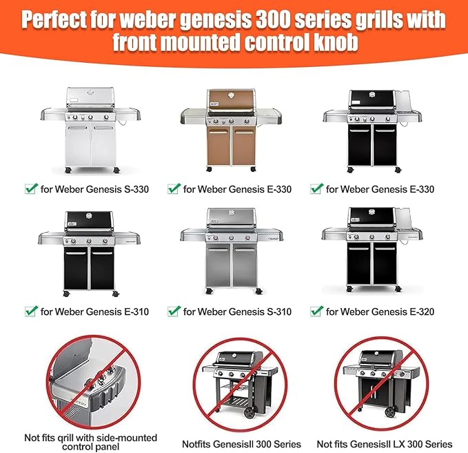 QuliMetal 304 Stainless Steel 7524 Grill Grates & 7621 Flavorizer Bars, 65505 Heat Deflectors for Weber Genesis 300 Series with Front Control Knob, Replacement for Genesis E310 S310 E/S320 E/S330