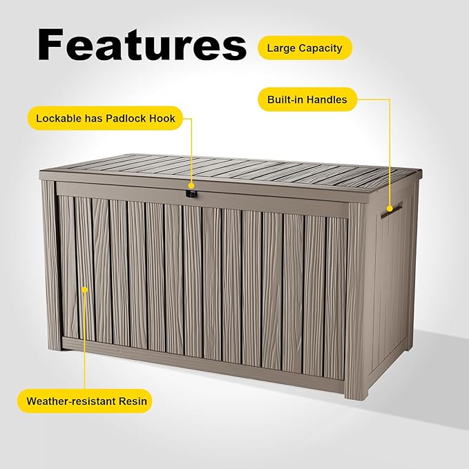 ROJIK Outdoor Storage Housing Deck Box-Waterproof Patio Furniture,Garden Tools,Cushions,Pool Accessories Storage Waterproof Resin Box with Capacity (200 Gal & Grey)