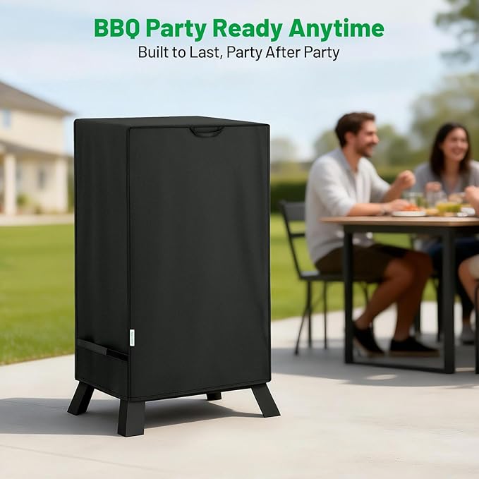 40 Inch Electric Smoker Cover for Masterbuilt, Heavy Duty Waterproof Outdoor Square Vertical Smoker Grill Cover with Windproof Straps & Handles, All-Weather Fade Resistant, Black