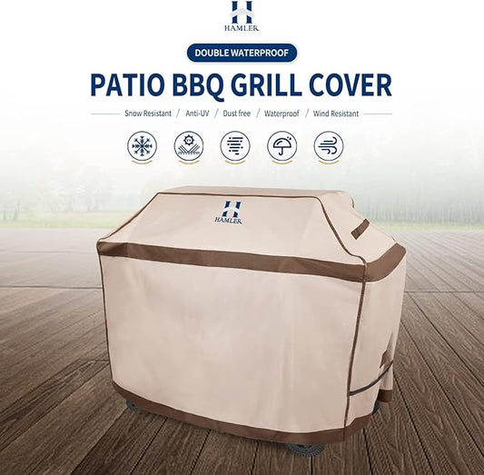 HAMLER Grill Cover 60 Inch, Heavy Duty Waterproof BBQ Covers, Gas Grill Covers Fits Weber Spirit, Weber Genesis, Char-Broil, Nexgrill, Brinkmann, Brown & Beige