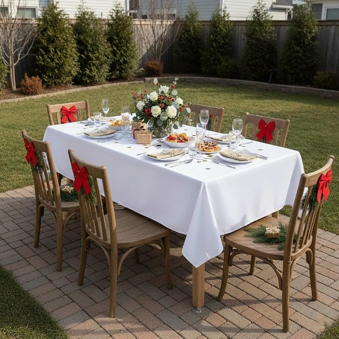 sancua Rectangle Tablecloth, 60 x 84 Inch, White | Stain and Wrinkle Resistant, Washable Polyester Cloth, Decorative Fabric Cover, For Dining Tables, Buffet Parties and Camping
