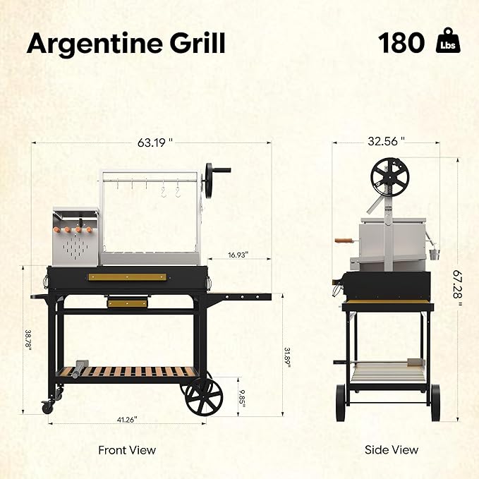 Brand-Man Santa Maria Grill Argentine with Brasero, Wood & Charcoal Parrilla Grilling Station BBQ, Height Adjustable V-Grate & Griddle, Authentic Asado Grill Cooking with Fire Brick, Skewers & S-Hooks