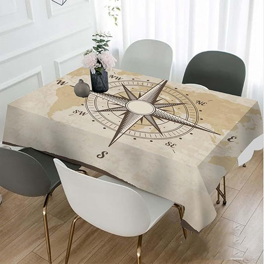TKS MITLAN Compass Decorative Rectangle Tablecloth Old World Map Nautical Compass Polyester Table Cloths Kitchen Table Cover for Dining BBQ Picnic Coffee Table 60 x 84 Inch 6-8 Seats