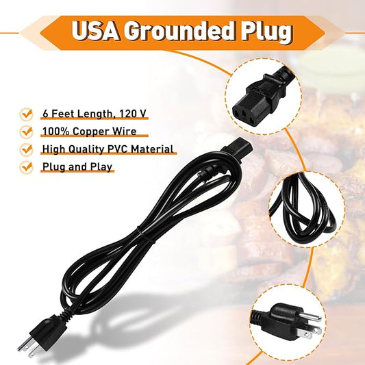 KIT0257 Power Cord Replacement Part Compatible with Traeger Ironwood 650 & 885, Pro Series 575 & 780, Timberline 1300 & 850 (Gen 2 only) Wood Pellet Grill Smokers, 6 Feet