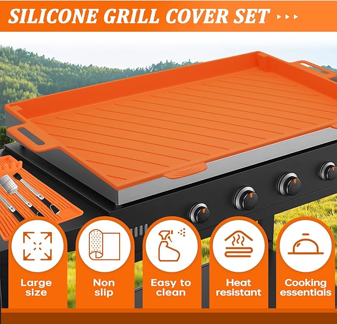 36" Blackstone Silicone Griddle Cover,Includes 16" Silicone Spatula Mat,Premium Food-Grade Material,Full-Edge Protection,Full Protection,for Outdoor All-Season Grilling with Accessories