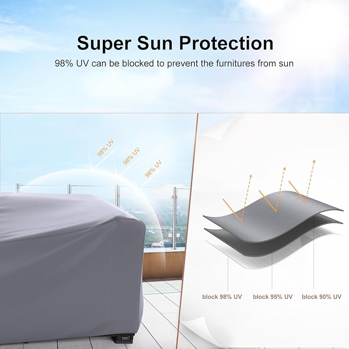 Mrrihand Heavy Duty Patio Furniture Covers, Outdoor Furniture Covers Waterproof Sectional Sofa Set , Patio Table and Chair Set Cover 90"L×62"W×28"H,Grey