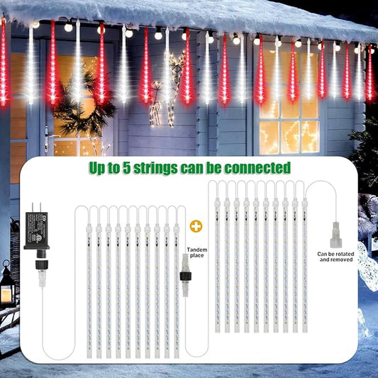 LAMPHOME Red White Lights for Valentines Day Decor, Christmas Outdoor 12-inch LED Meteor Shower Icicle Lights, 10 Tubes 240 LED Shower Rain Waterproof Plug for Wedding Xmas Tree Yard House Decor