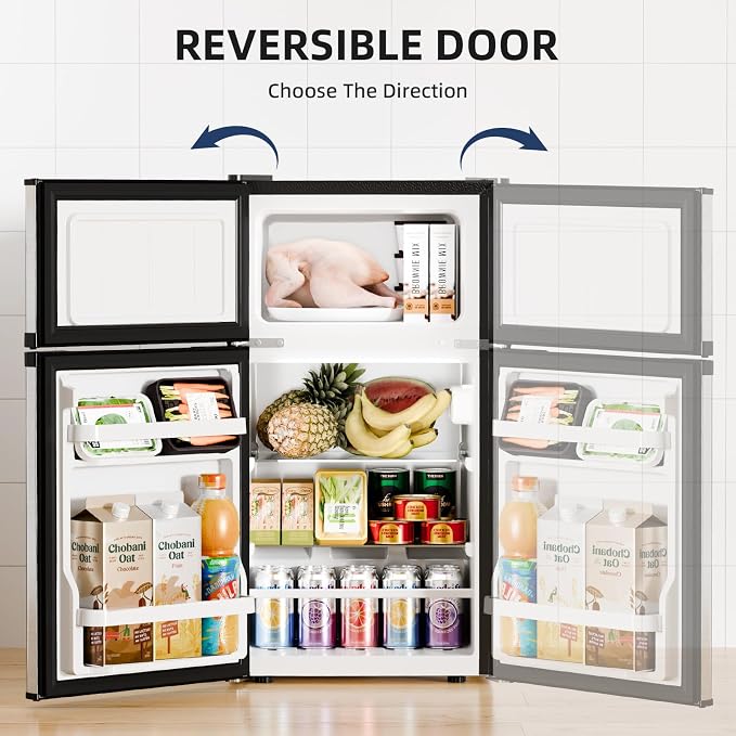 Antarctic Star Compact Mini Fridge with Freezer,Double Door with Adjustable Thermostat,Small Fridge Removable Shelves for Dorm/Office,2.45 Cu.Ft,STEEL