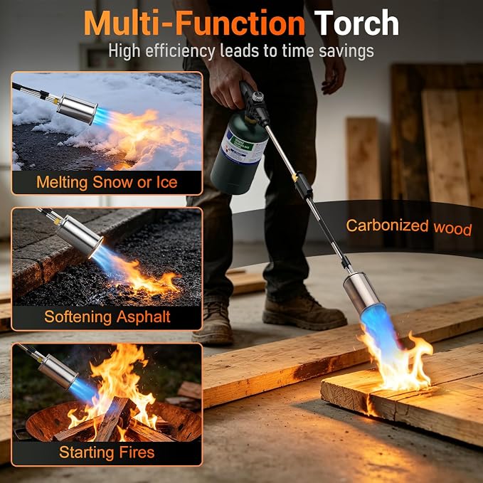 Sondiko Propane Torch Weed Burner, High Output Weed Torch Flamethrower, 30" Detachable Long Arm Heavy Duty Blow Torch For Garden, Wood, Ice, Snow, Melting(PROPANE TANK NOT INCLUDED)
