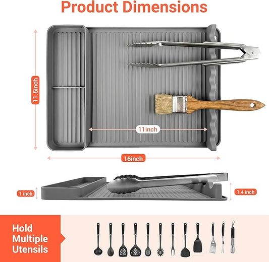 2Pack Silicone Grill Mat for Blackstone - 16x11.5 Inch Non-Slip Tool Mat with Sauce Drip Pad & Wavy Grip, Outdoor BBQ Accessories & Gifts for Men, Dad, Grilling (Grey)
