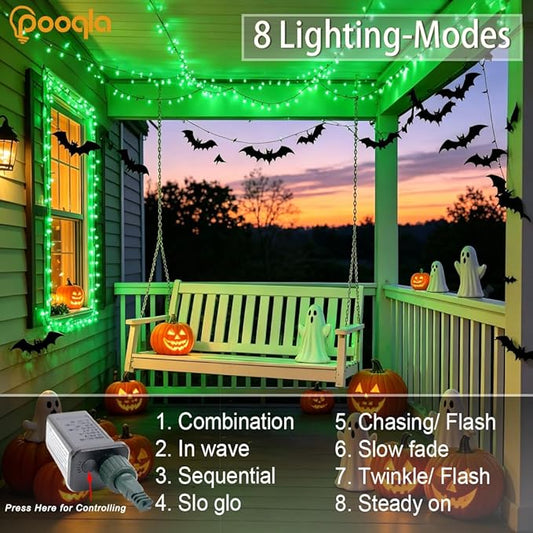 Pooqla Green String Lights, 200 LED 66 ft Indoor Outdoor String Lights St. Patrick's Day Decorations, 8 Modes Twinkle Fairy Light Plug in for Yard Patio Wedding Party Decoration, Green Wire