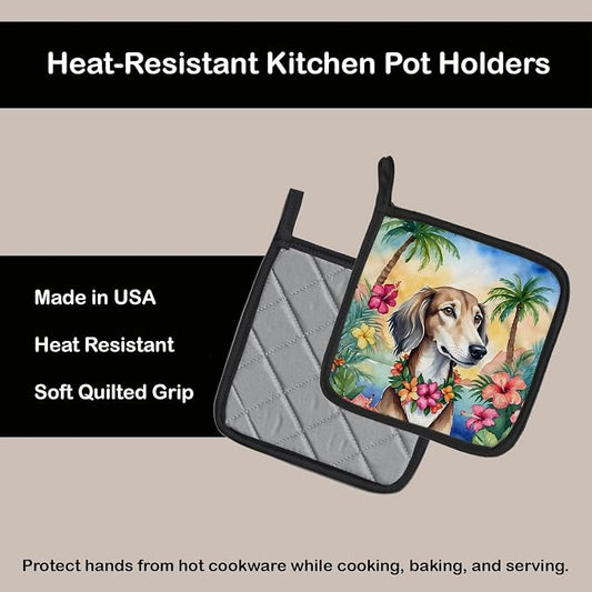 Caroline's Treasures Saluki Luau Pair of Pot Holders Kitchen Heat Resistant Pot Holders Sets Oven Hot Pads for Cooking Baking BBQ, 7 1/2 x 7 1/2