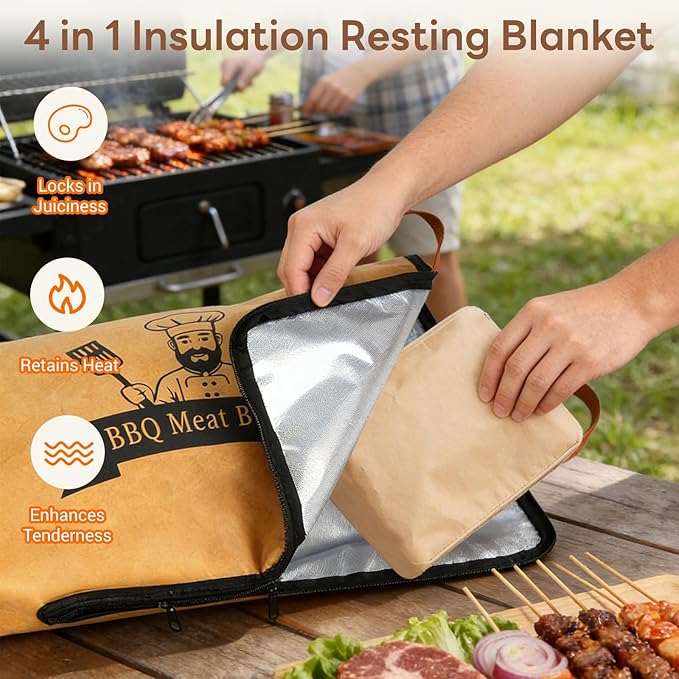 BBQ Meat Resting Bag 21" – 2026 Upgraded Leak-Proof & Thicker Insulation | 90-Min Heat Retention | Wide-Mouth 4-Layer Insulated Bag for Brisket, Pork Shoulder, Turkey | BBQ Gift for Men (21IN)