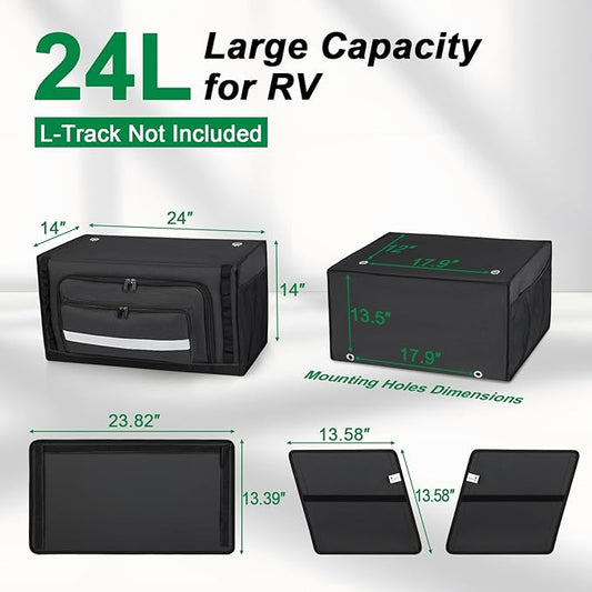 24" RV Overhead Storage Cabinet, Soft-Sided Overhead Organizer for Vans, RV Organizer Storage Cabinet Compatible with Mercedes-Benz Sprinter, Ford Transit & RAM Promaster Vans, Black