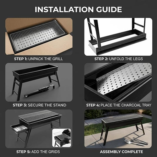 Slot Grill Collapsible Charcoal Grill with Exclusive Drawer for Easy Ash & Charcoal Add Foldable BBQ Grills for Camping Backyard Picnic..