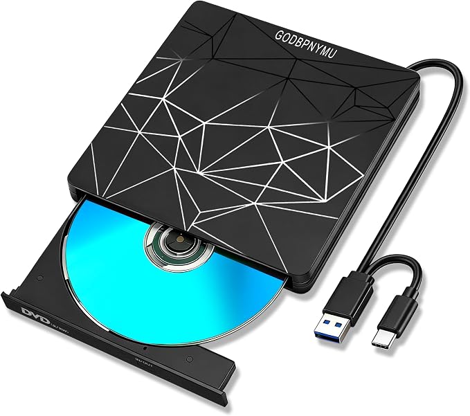 External DVD Drive USB 3.0 USB-C CD Burner CD/DVD Player | Portable CD DVD Disc Copier for Laptops and PC Plug & play Compatible with Windows 7/8/10/11, Linux, and Mac OS