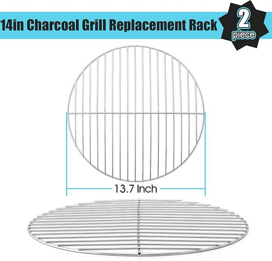 HaSteeL Replacement Cooking Grate for Small 13.7 Inch Charcoal Grill, Round Chromed Iron Steel Grilling Rack Grid, Non Toxic & Healthy (2-Piece)