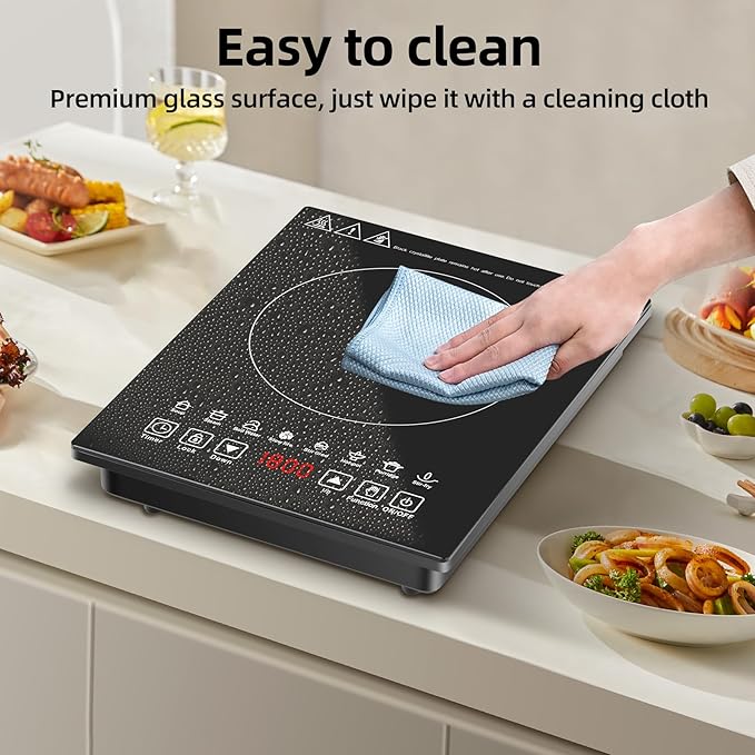 Single Burner Induction Cooktop,Hot Plate with 6 Cooking Modes, portable cooktop with LCD touch control,9 Levels &3H Timer,1800W 110V Portable induction Cooktop