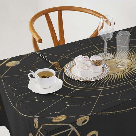 Retro Sun Moon Phases Tablecloth Vintage Star Magical Galaxy Space Table Cloth Water Resistant Wipeable Table Cover for Farmhouse Picnic Party Holiday Kitchen Dinner Table 60"x120"