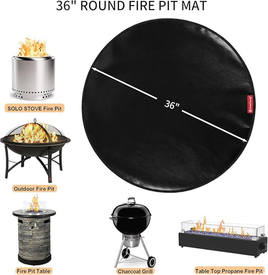 SheeChung Fire Pit Mat Round 36" for Solo Stove Bonfire,Double Sided Fireproof Under Grill Mat Protector,Oilproof Waterproof BBQ Outdoor Grill Mat for Deck and Patio,Slip/Heat Resistant Fireplace Mat