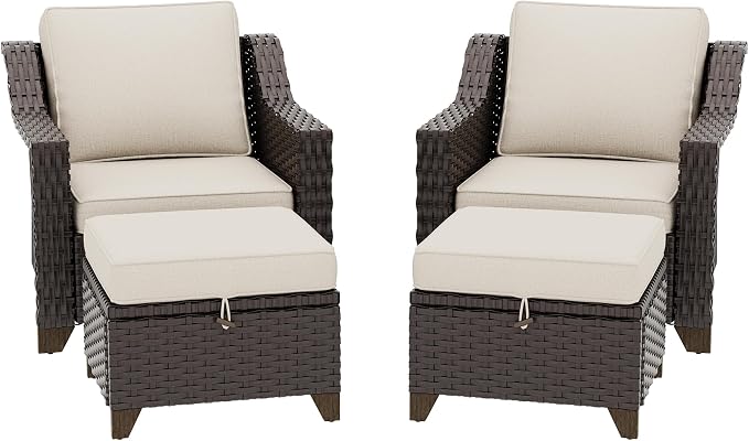 4 Piece Patio Furniture Set, Wicker Outdoor Conversation Set | Patio Chair Set with Olefin Removable Cushion, All-Weather Outdoor Couch with Deep Seat for Porch, Deck and Backyard, Beige