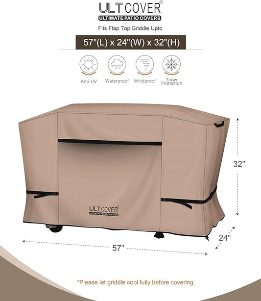 ULTCOVER 600D Outdoor Waterproof Griddle Cover for Blackstone Halo LoCo Cookers Nexgrill Weber 28 inch Two Side Shelves Flap Top Grill with Hood