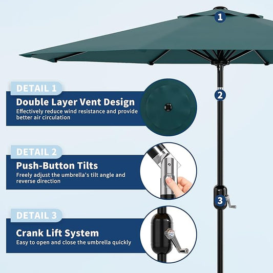 GarveeLife 9FT Patio Umbrella Outdoor, Table Umbrella with Push Button Tilt and Crank, 8 Sturdy Ribs UV Protection Waterproof for Garden, Pool, Market, Deck