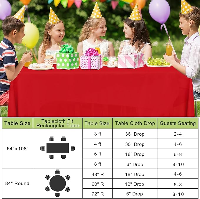 Smiry Disposable Table Cloth 3 Pack, 54 x 108 Inch Waterproof Plastic Tablecloth, Decorative Rectangle Table Covers for Party, Birthday, Picnic, Red