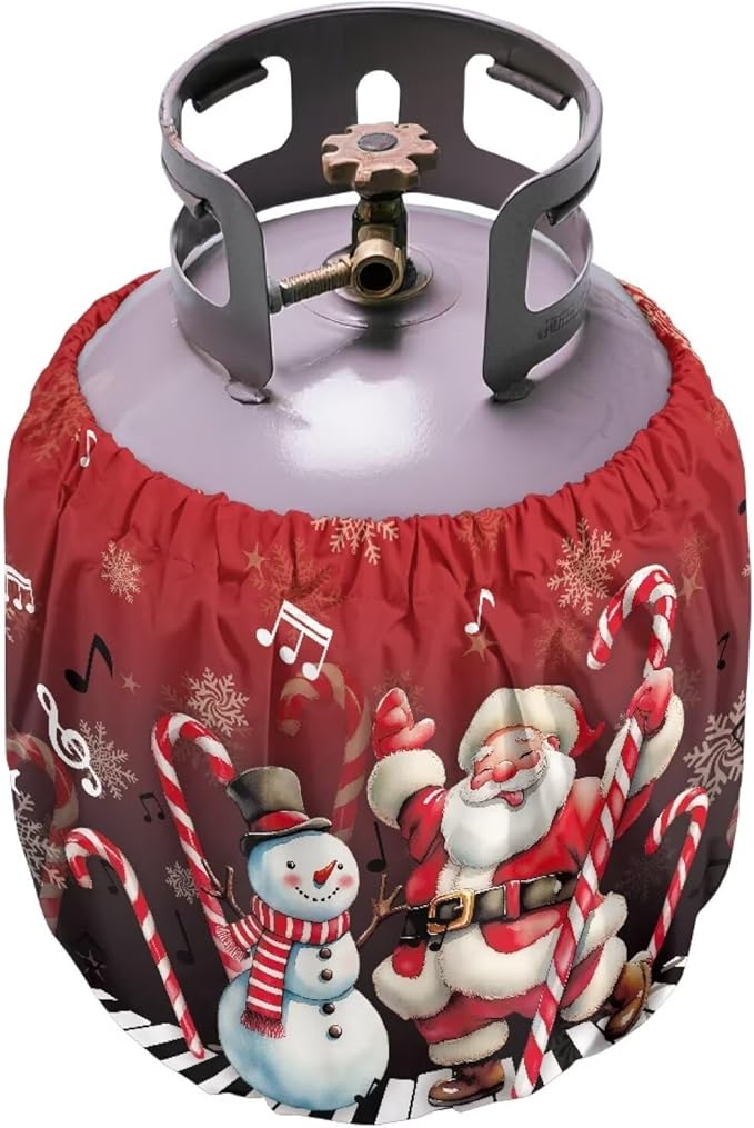 Santa Claus Propane Tank Cover 20lb Waterproof Gas Tank Cylinder Cover for Outdoor Camping Yard Party Easy to Install Grill Accessories Christmas Decoration
