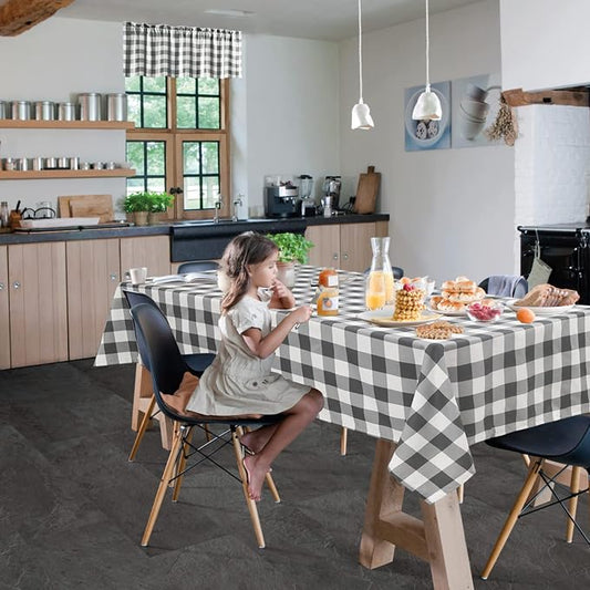 Hiasan Buffalo Plaid Tablecloth Waterproof, 2 Pack, 54 x 80 inch - Checkered Table Cloth Rectangle for Outdoor Picnic/Party/Dining, Grey and White Gingham Pattern
