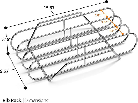 Sorbus Non-Stick Rib Rack XL - Porcelain Coated Steel Roasting Stand – Holds 3 Full Rib Racks for Grilling & Barbecuing - Perfect BBQ Accessories for Smoker Grill - Convenient Design (Stainless Steel)