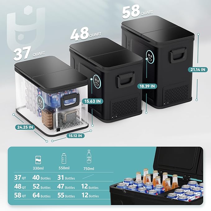 EUHOMY 12 Volt Refrigerator, 48QT Dual Zone Electric Cooler APP Control, Car Refrigerator with 12/24V DC 110-240V AC, Car Fridge -4℉~68℉, Portable Freezer Aluminum Interior for Camping,Trip,Home,Truck