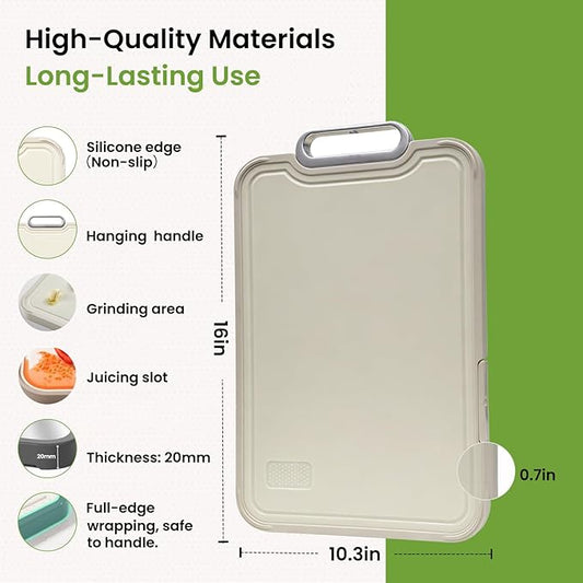 Titanium Cutting Board for Kitchen, Double Sided Titanium Cutting Board with Juice Groove, Metal Chopping Board for Kitchen, Titanium & Wheat Straw PP, Dishwasher Safe, 16”×10”