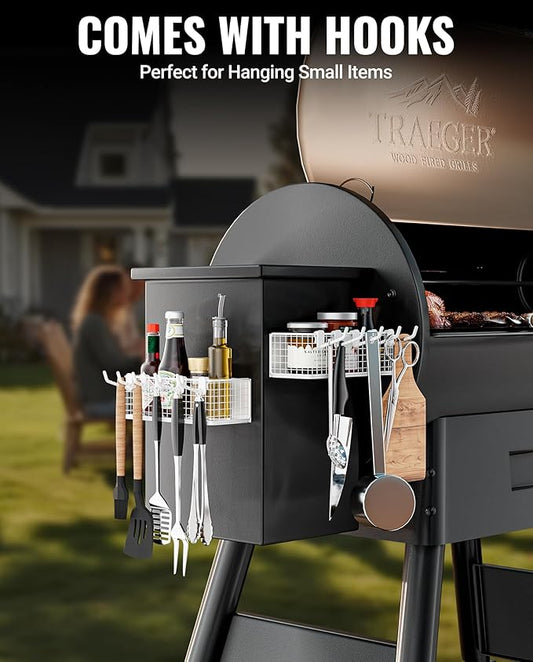 Magnetic Storage Bin for Traeger Grills, Traeger Accessories Compatible with Traeger Pro 22, Pro 34, Pro 575, Pro 780, Ironwood 885/650 & Z GRILLS, PIT BOSS Wood Pellet Smoker (White 2 Pack)