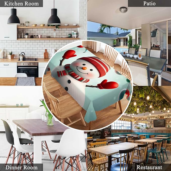 Swono Snowman Rectangular Tablecloth Christmas Snowman Glass Ball Colorful Washable Table Cloth Kitchen Dining Room Table Cover for Party Dinner 50x72 Inch Tablecloths