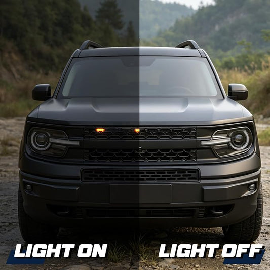 Front LED Grill Lights Compatible with Ford Bronco Accessories 2021 2022 2023 2024 2025 2/4-Door Badlands Wildtrak Everglades, Black, 3PCS