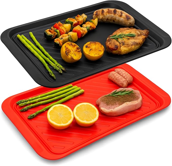 TP 17" x 10.5" Grilling Prep and Serve Trays, Set of 2, Black&Red | Melamine BBQ Trays, Serving Platters for Meats, Raw and Cooked Food Separation, Grill Accessories, Break-resistant
