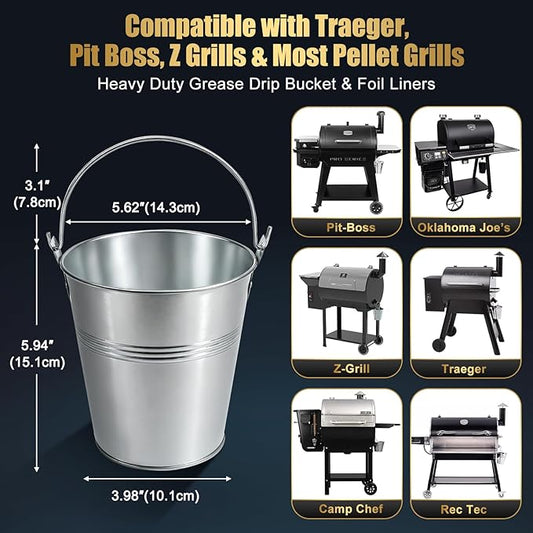 15-Pack Drip Tray Grease Liners & 1 Drip Bucket for Traeger Pellet Grills, Pit-Boss, Camp Chef, Rec Tec, Fit Traeger Pro 575/780, 22/34, Ironwood 650/885, Grill Accessories Traeger HDW152