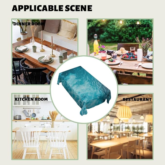 Ocean Decorative Rectangle Tablecloth Waves Blue Sea Water Ripple Rectangle Table Cover Anti-Oil Tablecloth for Dining Tables, Parties, Wedding and Banquet Decoration 52" x 70" 4-6 Seats