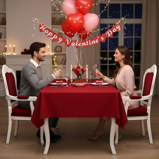 sancua Rectangle Tablecloth - 60 x 84 Inch - Stain and Wrinkle Resistant Washable Polyester Table Cloth, Decorative Fabric Table Cover for Dining Tables, Buffet Parties, Valentine's Day, Red