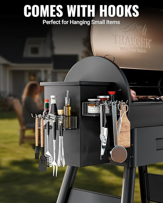 Magnetic Storage Bin for Traeger Grills, Traeger Accessories Compatible with Traeger Pro 22, Pro 34, Pro 575, Pro 780, Ironwood 885/650 & Z GRILLS, PIT BOSS Wood Pellet Smoker (Black 1 Pack)