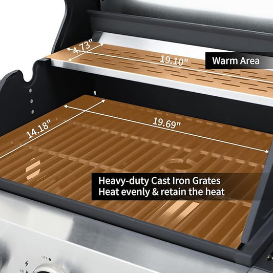 3 Burner Propane Gas Grill, 39,000 BTU Outdoor BBQ Grill with Side Burner and Cast Iron Grates, Cabinet Style Storage Gas Barbecue Grill for Backyard Patio