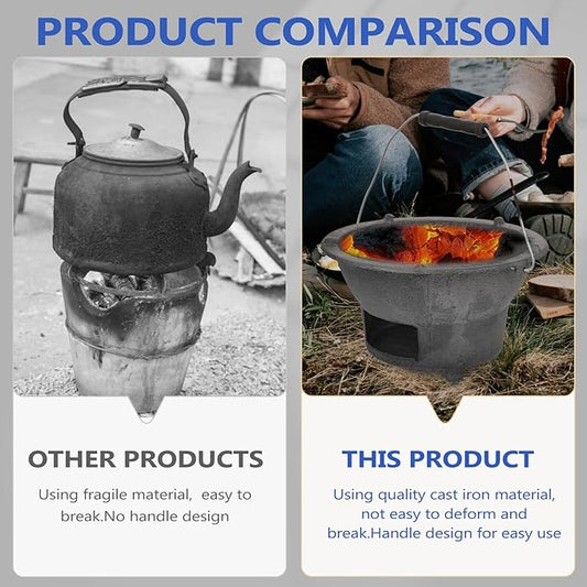 DOITOOL Cast Iron Outdoor Barbecue Stove Portable Charcoal Cooking Stove Compact 8.3X8.3X4.3 Inch Camping Bbq Tool for Picnics and Backyard Grilling