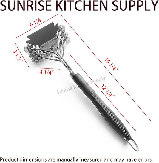 SUNRISE 2 Pcs Set Stainless Steel BBQ Grill Brushes, BBQ Brush with Scraper, Grill Brush, Bristle Free, Extra Strong Brush Head
