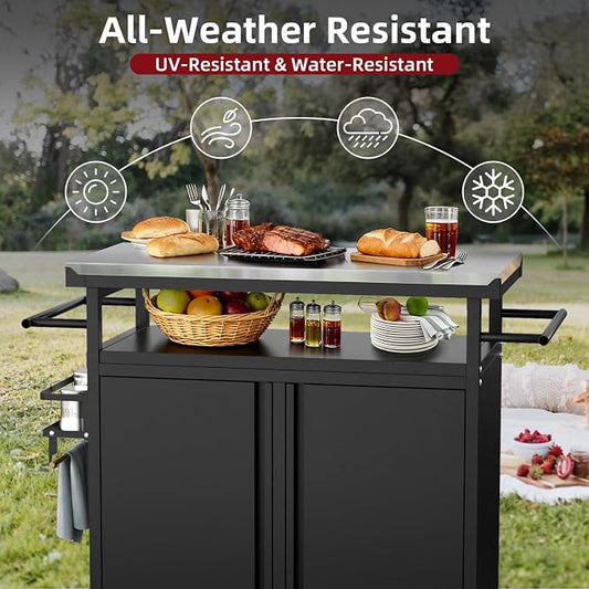Outdoor Grill Cart Bar Cart with Storage Cabinet for Grilling Accessories