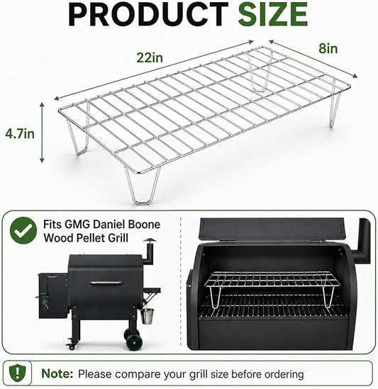 GRISUN Grill Warming Rack for Green Mountain Daniel Boone Pellet Grill, Stainless Steel Upper Rack, Heavy-Duty Grill Rack Accessories, Replacement for GMG-6008, Silver