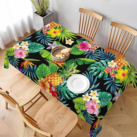 TKS MITLAN Pineapples Decorative Rectangle Tablecloth Hawaii Pineapples Palm Leaves Flowers Polyester Table Cloths Kitchen Table Cover for Dining BBQ Picnic Coffee Table 52 x 70 Inch 4-6 Seats