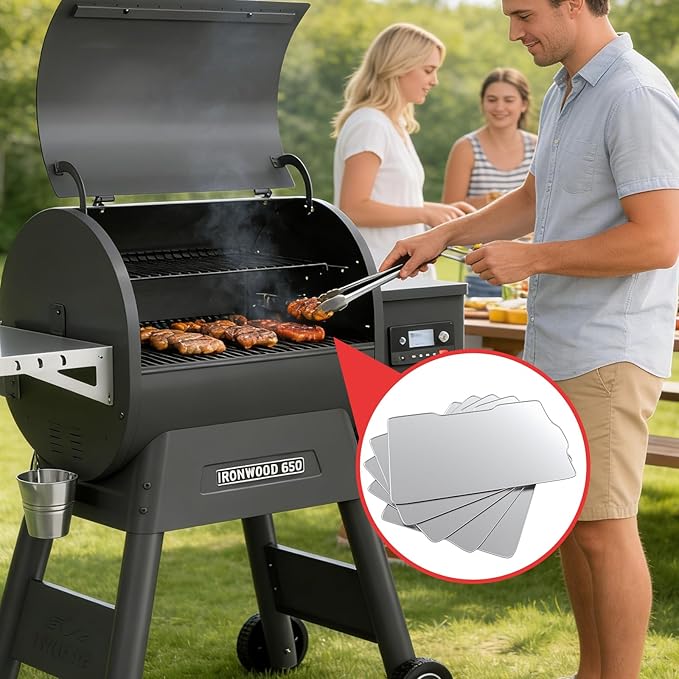 6 Packs BAC506 Drip Tray Liners for Traeger Ironwood 650 Series Grills, Heat-Resistant Foil Liners for Traeger Pellet Smoker Grill Accessories, Aluminum Tray for Catching Grease 22" x 15.5"